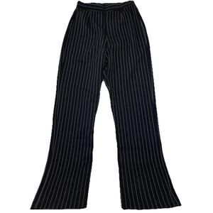 Chicos Size 0 Small Black / White Stripe Classic Dress Pants with Wide Leg- NWT